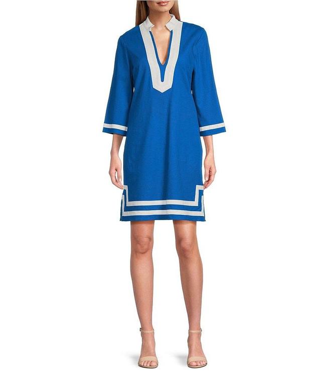 Preston & York Stretch Linen Point Collar 3/4 Sleeve Embroidered Loretta Dress Product Image