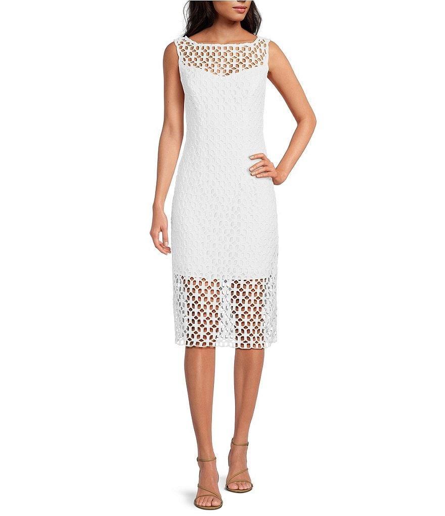 Trina Turk Eleanor Tile Lace Boat Neck Sleeveless Shift Dress Product Image