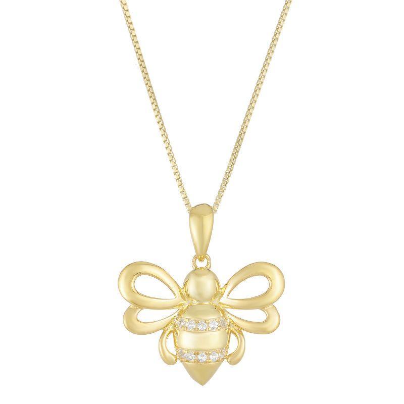 Gemminded 10k Sterling Silver Diamond Accented Bee Pendant Necklace, Womens 10k Gold Plated Product Image