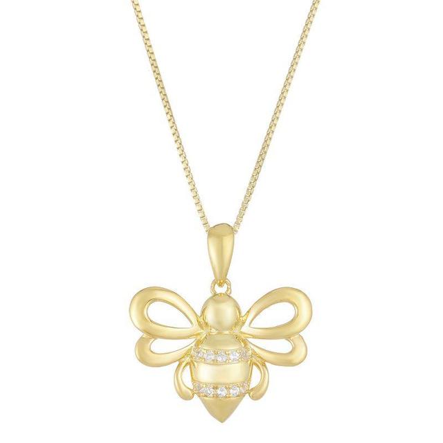 Gemminded 10k Sterling Silver Diamond Accented Bee Pendant Necklace, Womens White Product Image