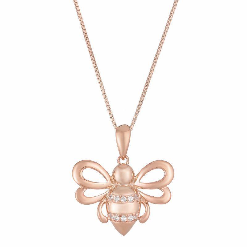 Gemminded 10k Sterling Silver Diamond Accented Bee Pendant Necklace, Womens 10k Gold Plated Product Image