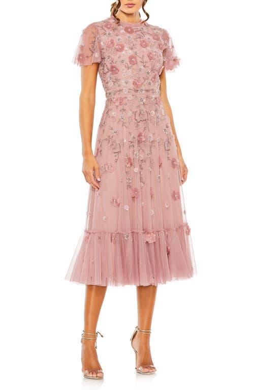 Womens Sequined Floral Tulle Midi-Dress Product Image