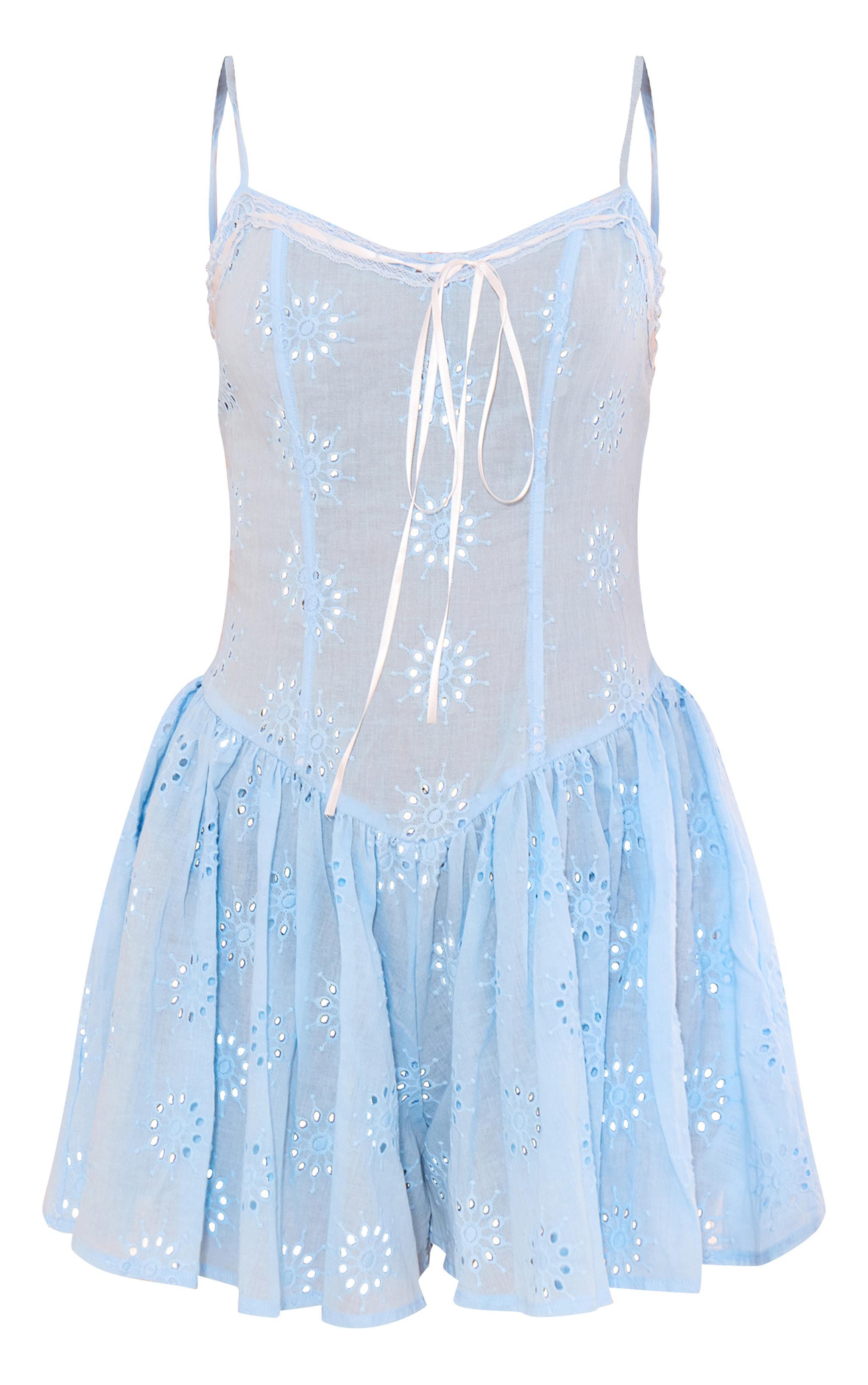 Light Blue Broderie Ribbon Detail Strappy Shift Romper  Product Image