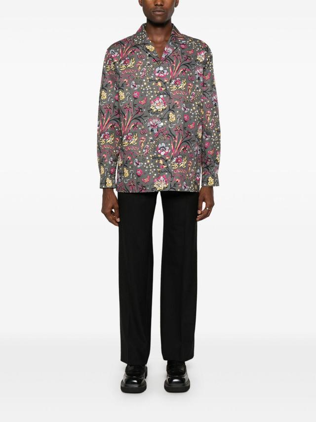 GUCCI Punk Floral-print Cotton Shirt In Grey Product Image