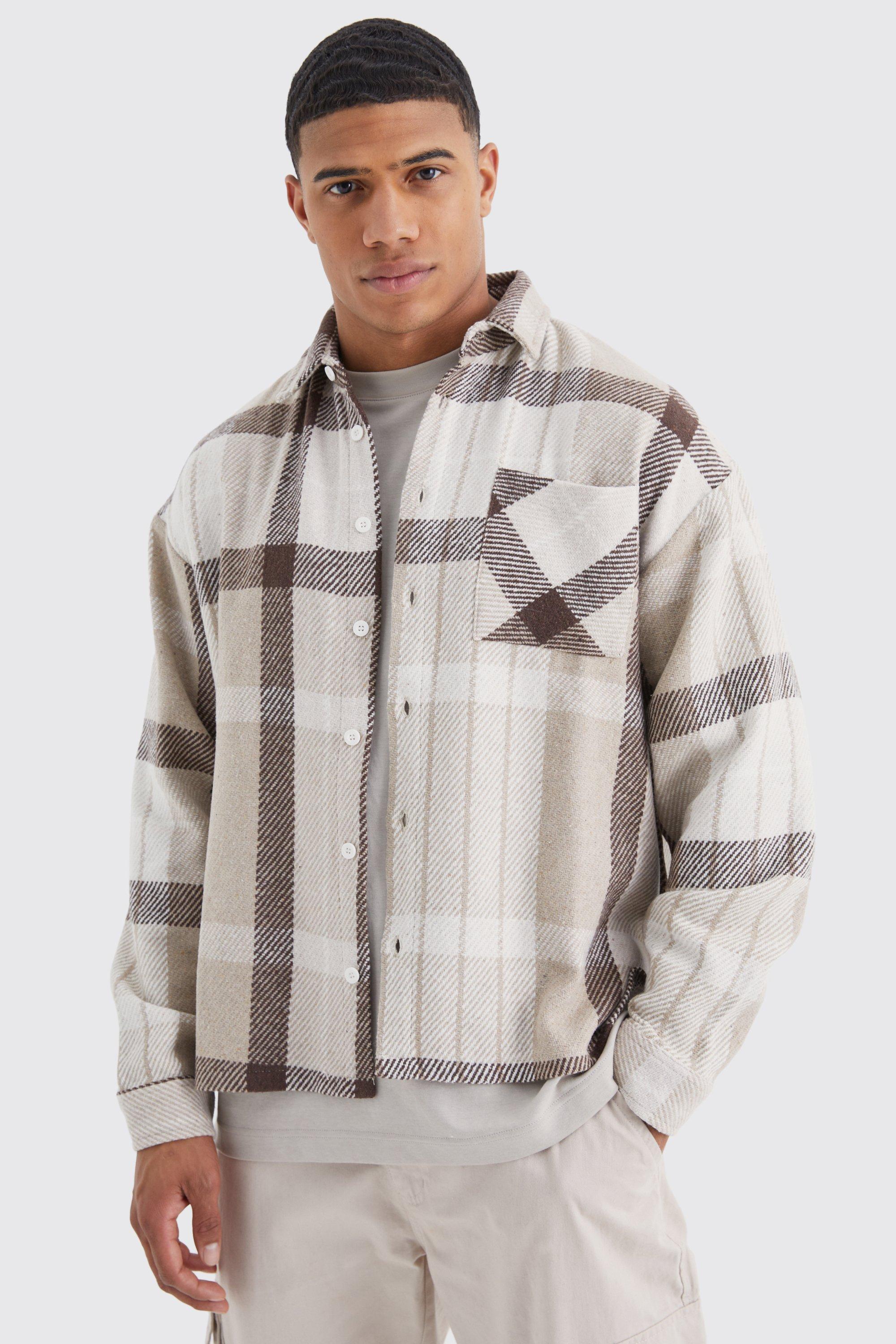 Mens Multi Boxy Split Hem Brushed Check Overshirt, Multi Product Image