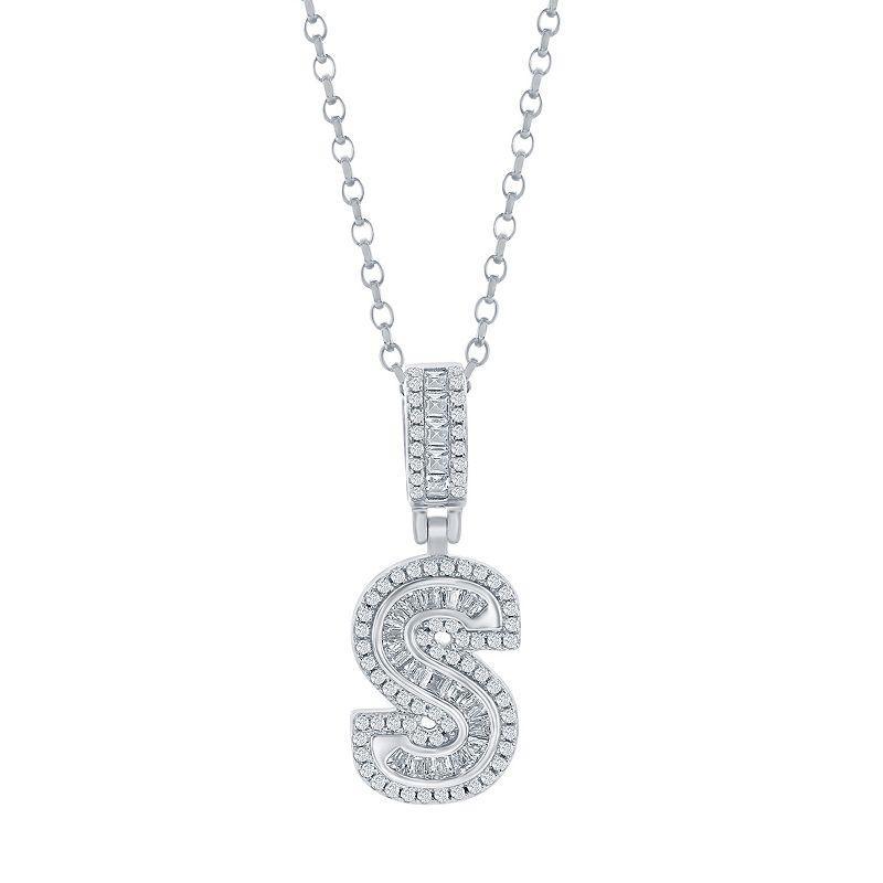 Argento Bella Sterling Silver Cubic Zirconia Initial Pendant Necklace, Womens Sterling R Product Image