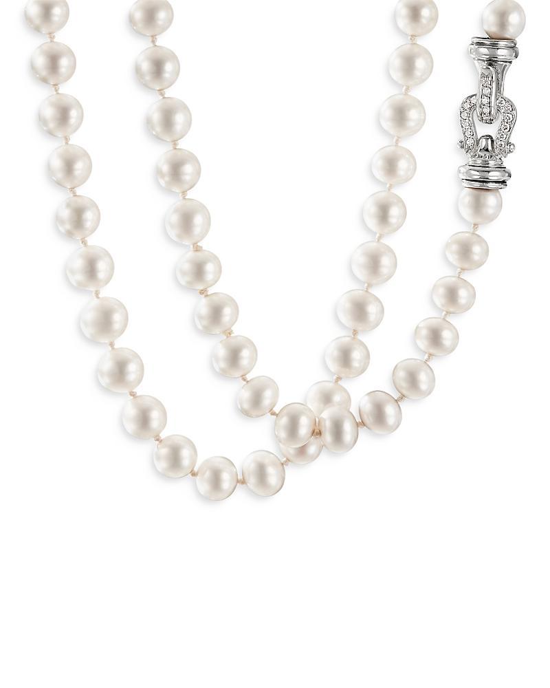 Womens Sterling Silver & White Cultured Freshwater Pearl Necklace With Diamonds Product Image