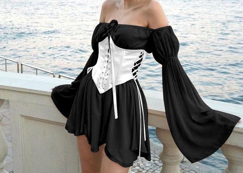 Bell-Sleeve Off-Shoulder Mini Dress Product Image