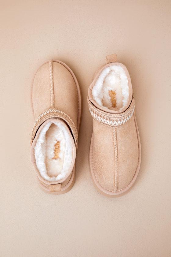 Storm Natural Suede Faux Fur Flatform Slippers Product Image