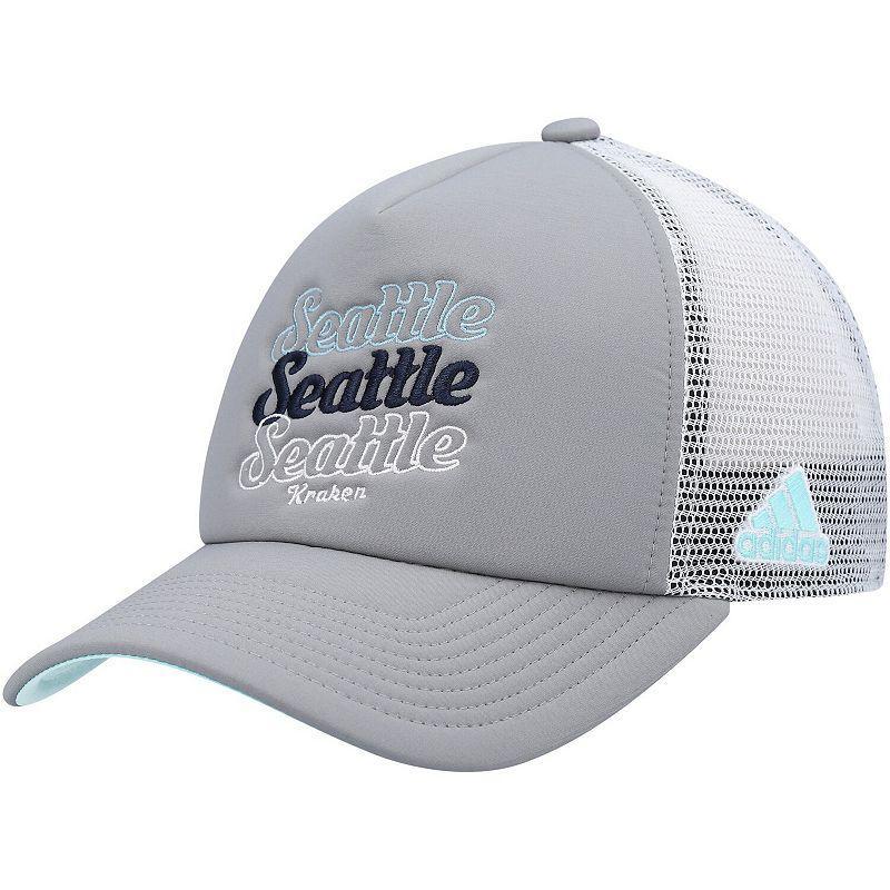 Womens adidas Gray/White Seattle Kraken Foam Trucker Snapback Hat Product Image