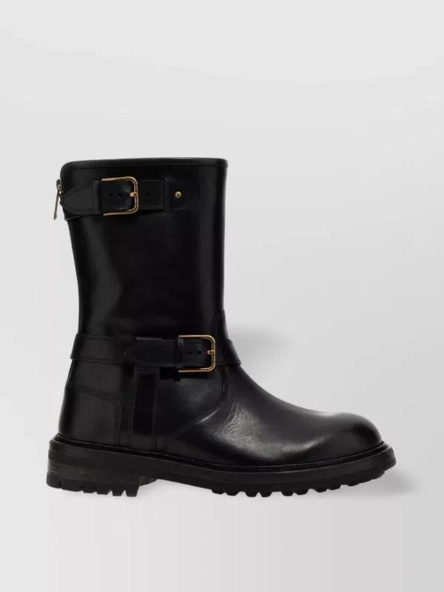 Mid-calf Leather Boots Lug Sole In Black Product Image