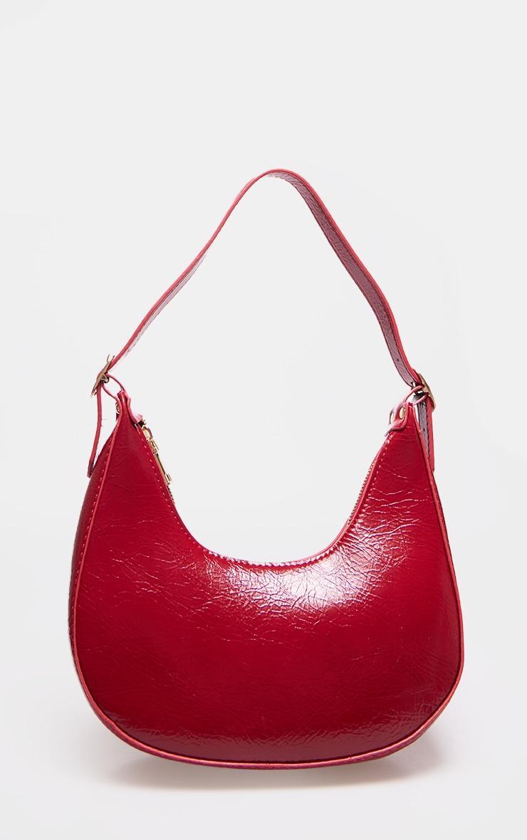 Cherry Red Pu Curved Shoulder Bag Product Image