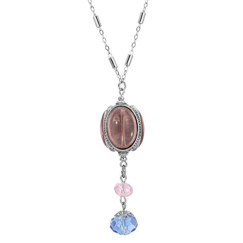 1928 Silver Tone Purple Crystal Mirror Pendant Spinner Necklace, Womens Product Image