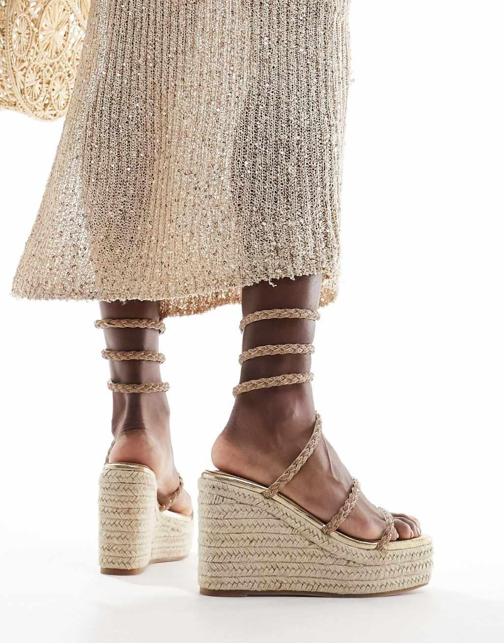 Simmi London Wide Fit Simona embellished espadrille in gold Product Image