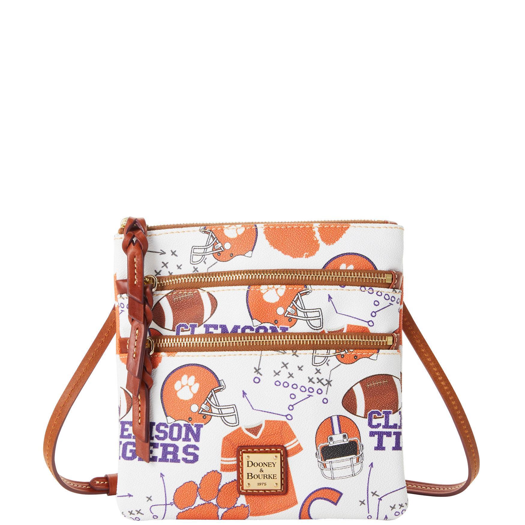 Dooney & Bourke Womens Collegiate Clemson University North South Triple Zip Crossbody Coated Cotton Shoulder Bag in White Multi Product Image