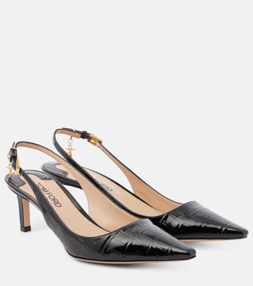 TOM FORD Angelina 55 Slingback Pumps In Croc-embossed Leather In Black Product Image