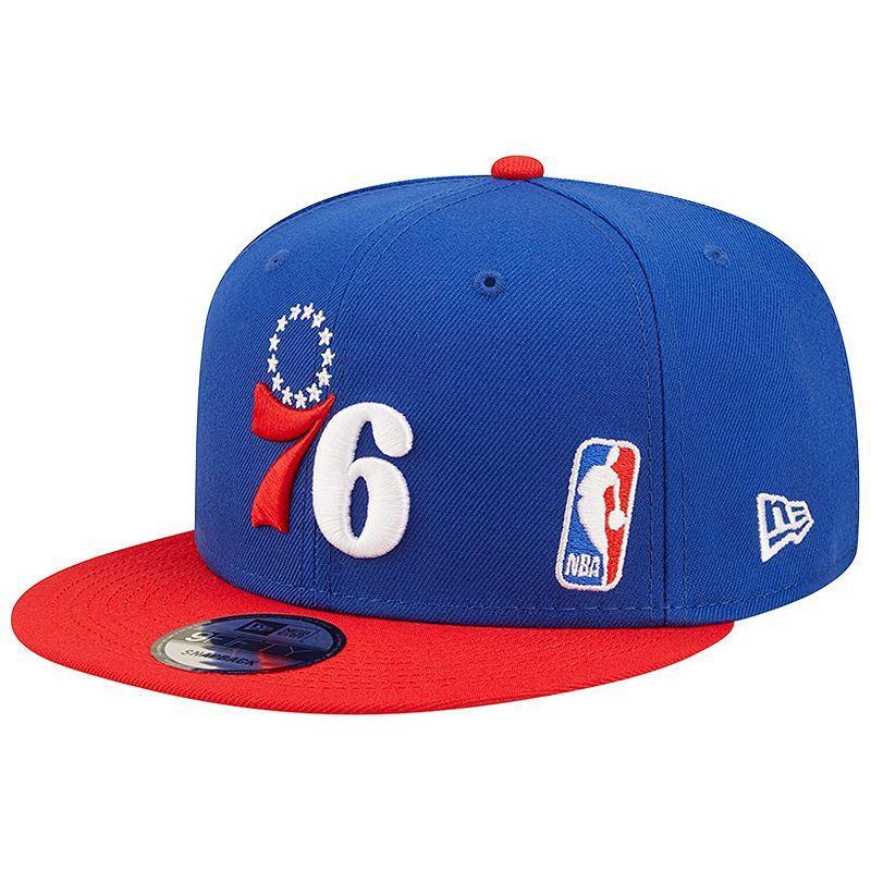 Mens New Era Royal/Red Philadelphia 76ers Back Letter Arch 9FIFTY Snapback Hat Product Image