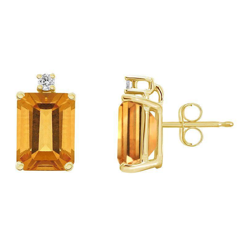 Belk & Co 14K Gold 8X6 Emerald Cut Citrine Diamond Accent Earrings Product Image