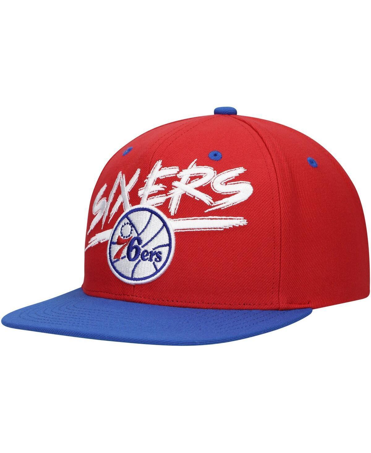 Mens Mitchell & Ness Red/Royal Philadelphia 76ers Hardwood Classics Soul Transcript Snapback Hat Product Image