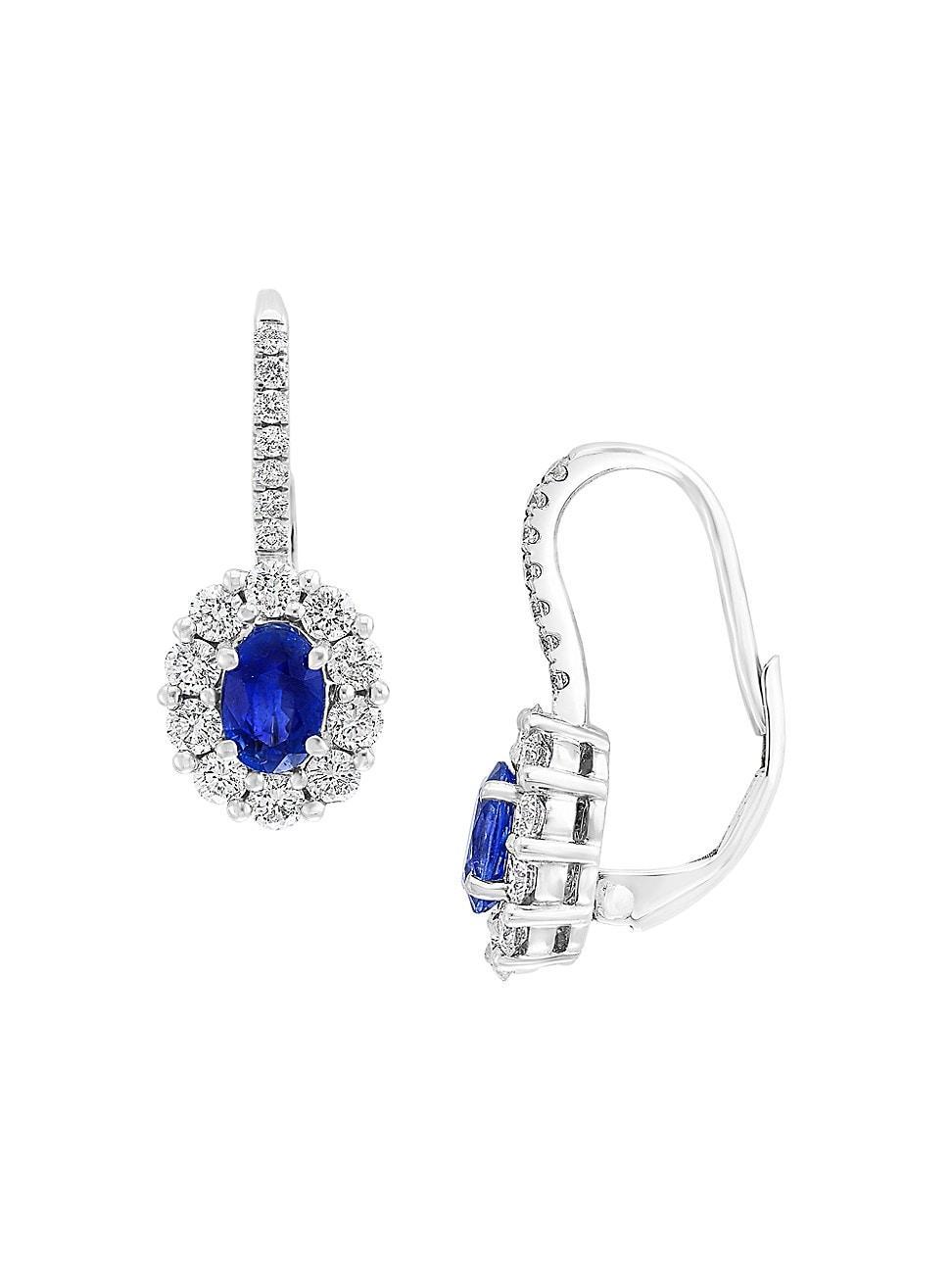 Womens 18K White Gold, Sapphire & 0.92 TCW Diamond Drop Earrings Product Image