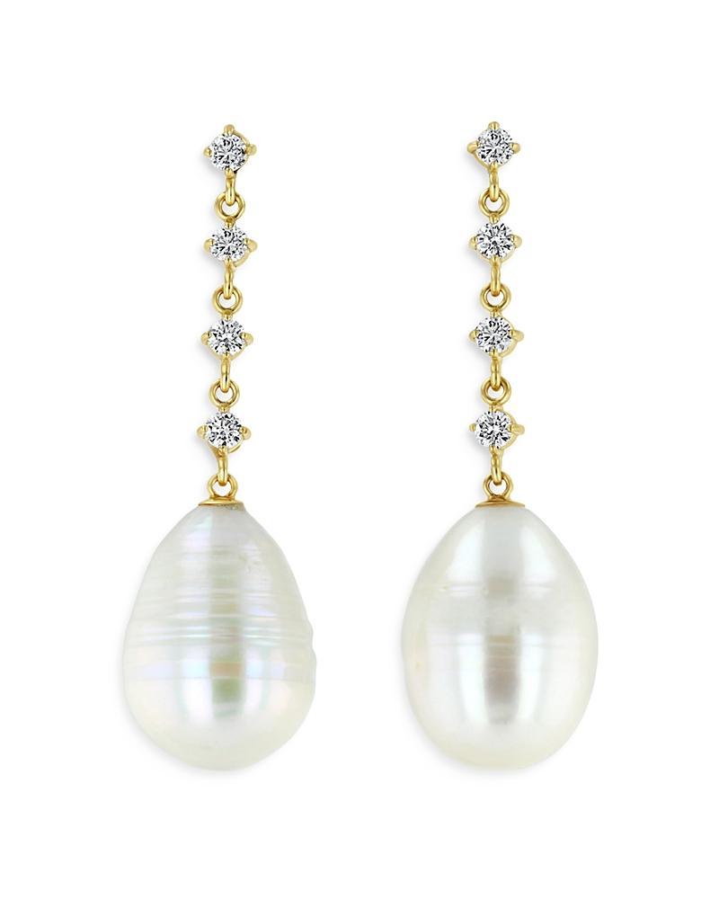 Womens 14K Yellow Gold, Diamond, & Freshwater Baroque Pearl Drop Earrings Product Image