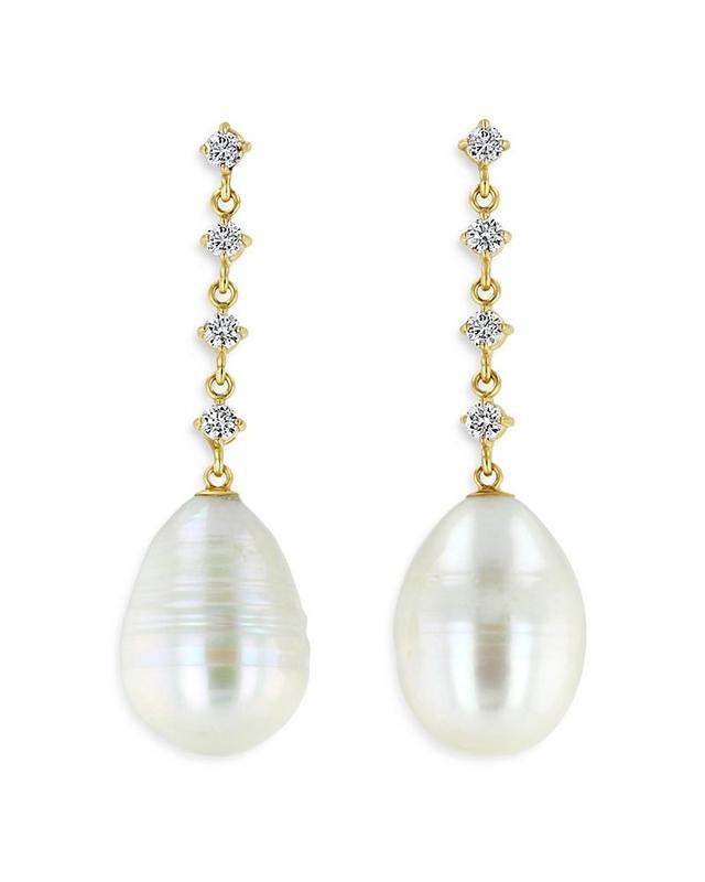 Womens 14K Yellow Gold, Diamond, & Freshwater Baroque Pearl Drop Earrings Product Image