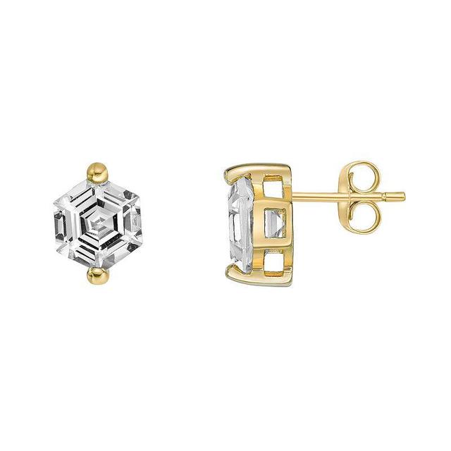 Gemminded 14k Gold Over Silver White Topaz Stud Earrings, Womens, Gold Tone Product Image