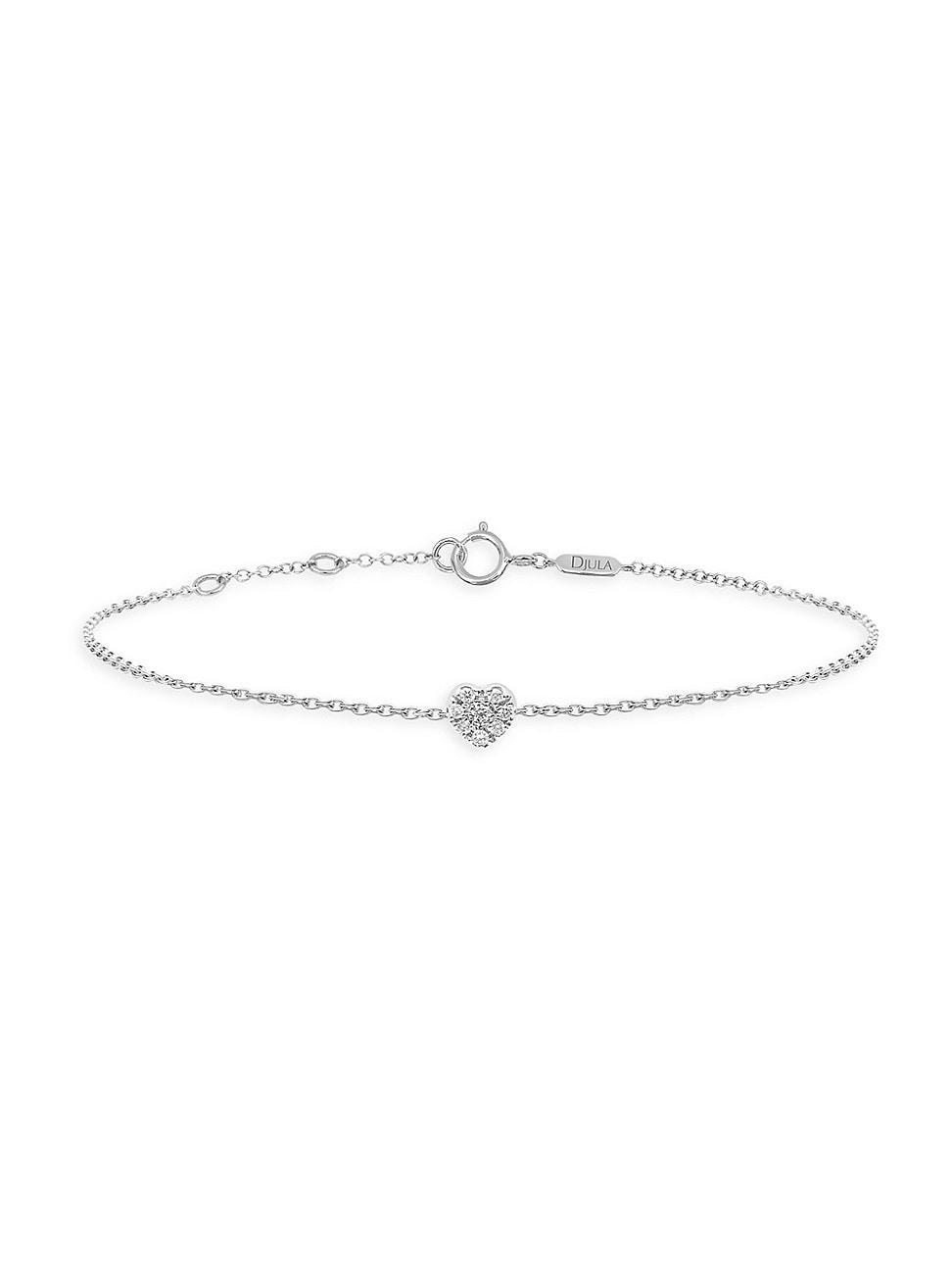 Womens Magic Touch 18K White Gold & Diamond Heart Chain Bracelet Product Image