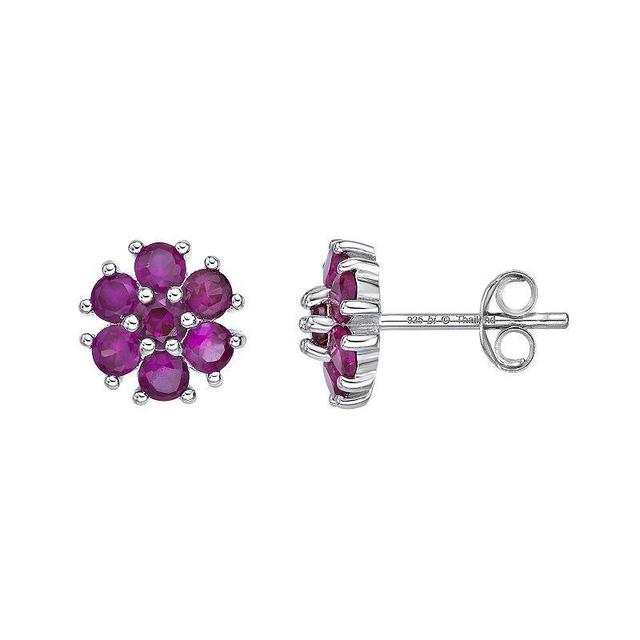 Gemminded Sterling Silver Lab-Created Ruby Flower Stud Earrings, Womens Product Image