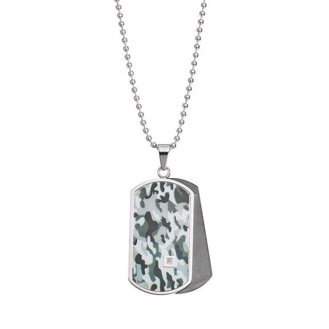 Diamond Accent Stainless Steel Camouflage Dog Tag Necklace - Men, Mens Multicolor Product Image