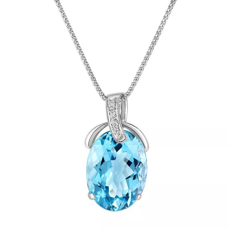 Sterling Silver Blue Topaz Diamond Pendant Necklace, Womens Product Image