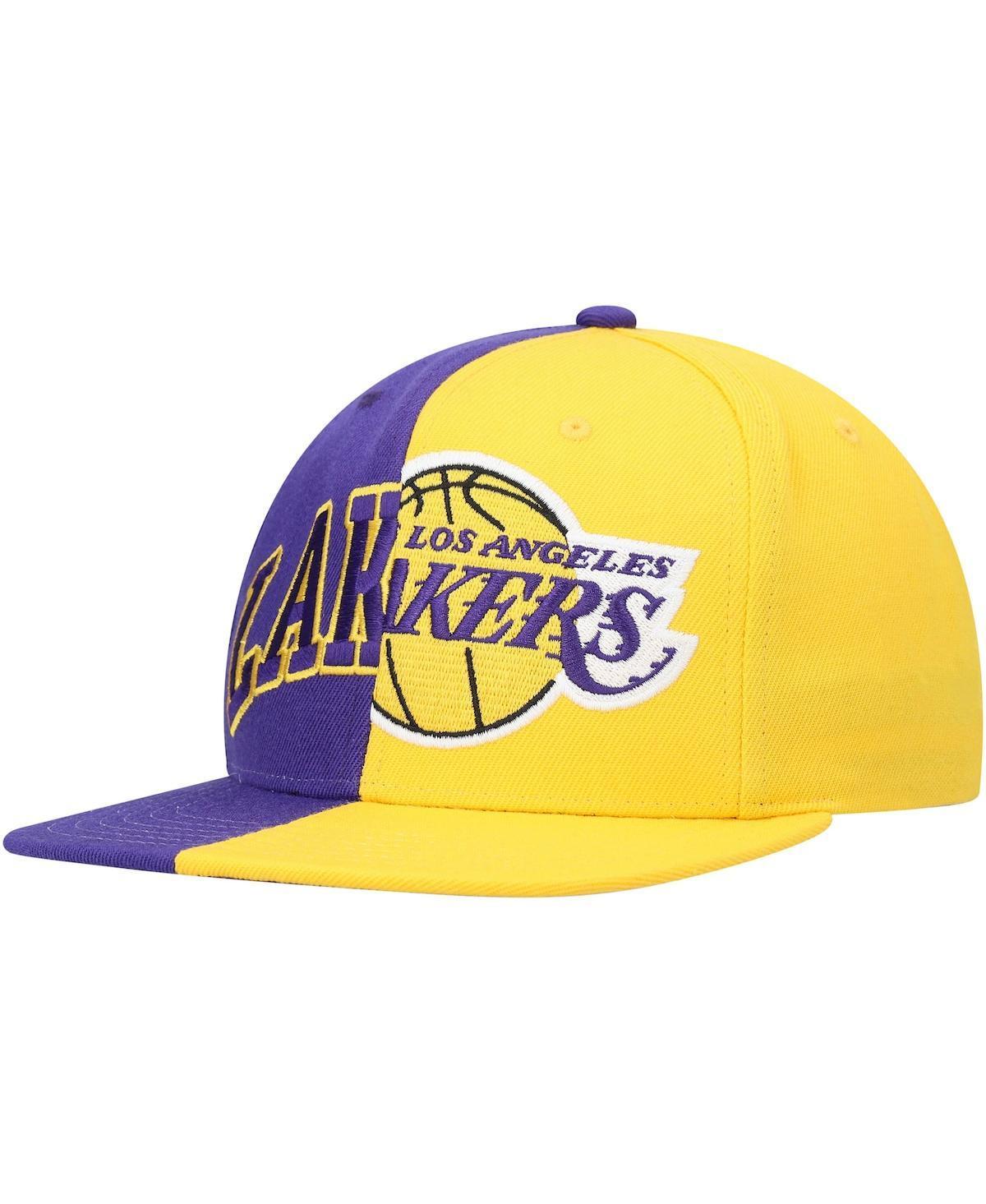 Mens Mitchell & Ness /Gold Los Angeles Lakers Half and Half Snapback Hat Product Image