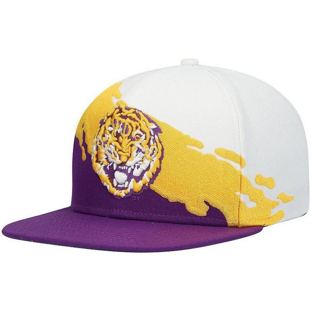 Mens Mitchell & Ness /White LSU Tigers Paintbrush Snapback Hat Product Image