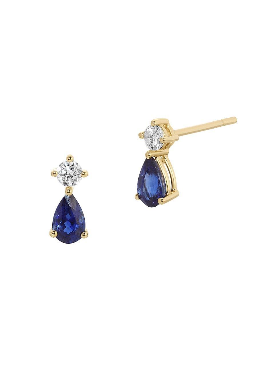 Womens Violet 18K Yellow Gold, Blue Sapphire & 1.06 TCW Diamond Stud Earrings Product Image