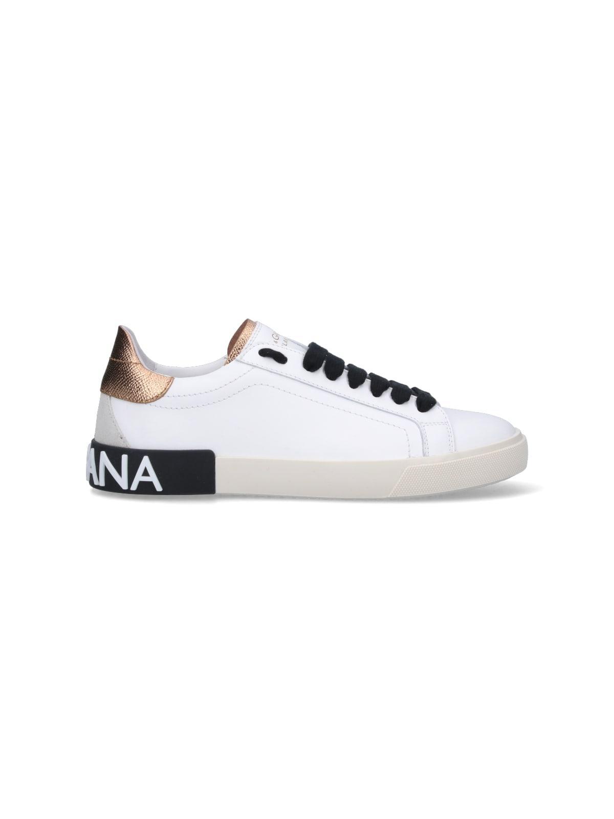 DOLCE & GABBANA Portofino Vintage Leather Sneaker In White Product Image