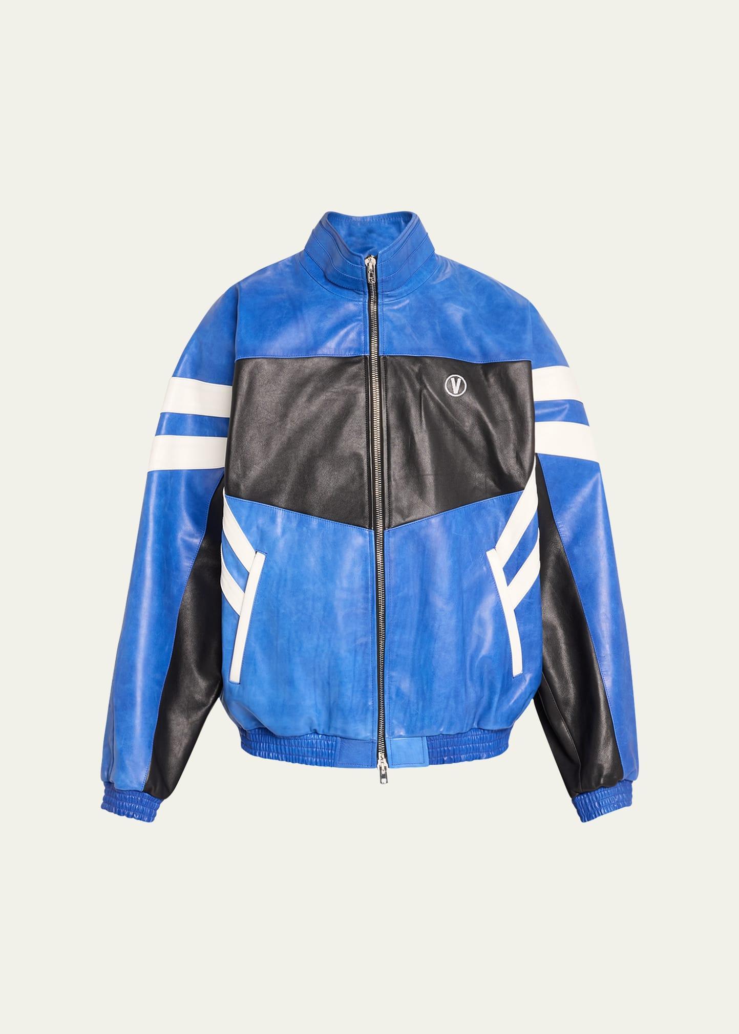 Mens Colorblock Leather Track Jacket Product Image