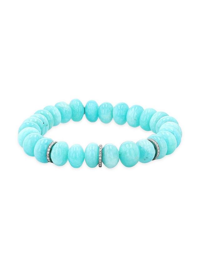 Womens Sterling Silver, Amazonite & 0.27 TCW Diamond Beaded Stretch Bracelet Product Image