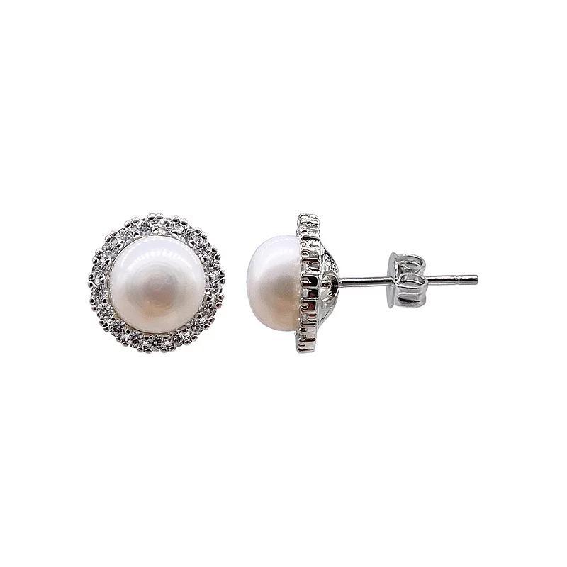 Adornia Sterling Silver Freshwater Cultured Pearl & Cubic Zirconia Halo Earrings, Womens, White Product Image