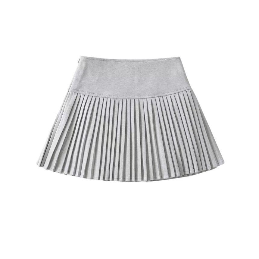 High Rise Plain Mini A-Line Pleated Skirt Product Image