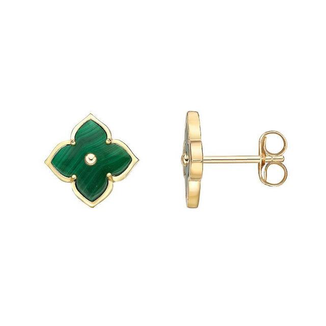 Gemminded Gold Over Sterling Silver Malachite & Cubic Zirconia Flower Stud Earrings, Womens, Gold Tone Product Image