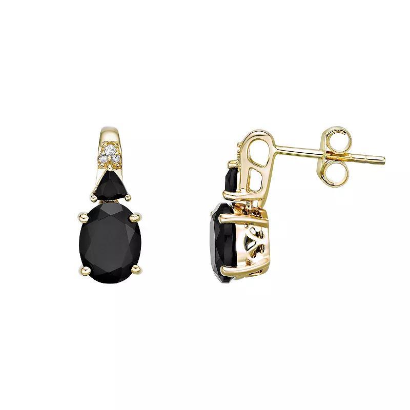 Gemminded 10k Gold Onyx & Diamond Accent Oval Drop Earrings, Womens Product Image