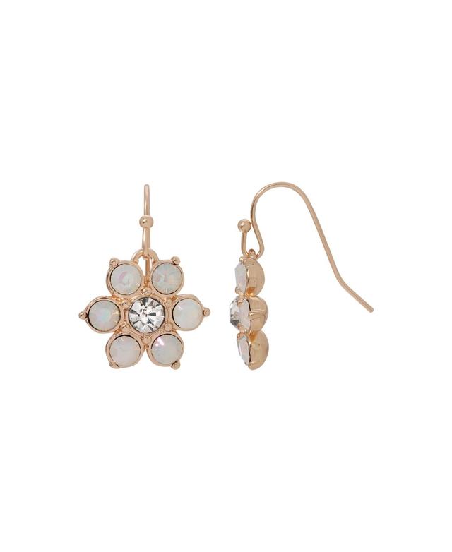 1928 Gold Tone Simulated White Opal Crystal Flower Drop Earring, Womens Product Image