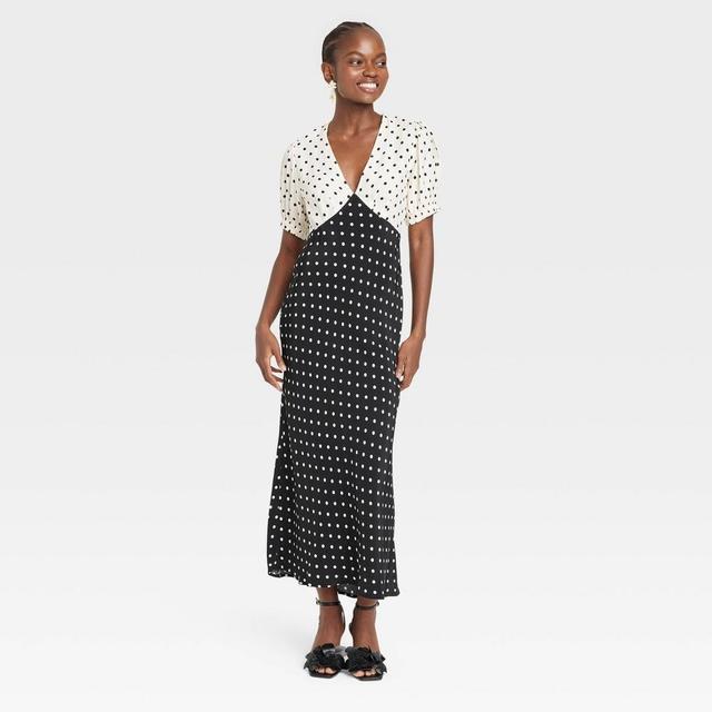 Womens Crepe Puff Short Sleeve Midi Dress - A New Day Polka Dots XL Product Image