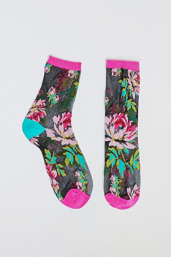 Sock Candy English Rose Black Sheer Sock Womens at Urban Outfitters Product Image