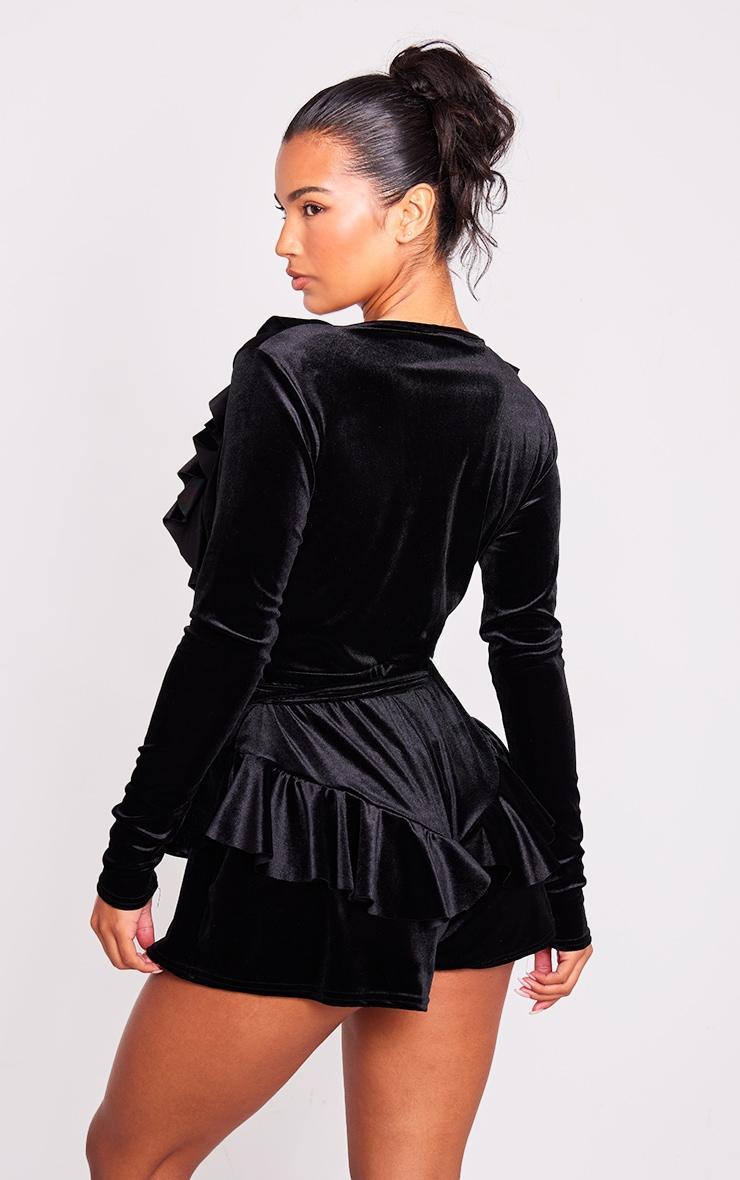 Black Velvet Plunge Frill Corsage Romper Product Image