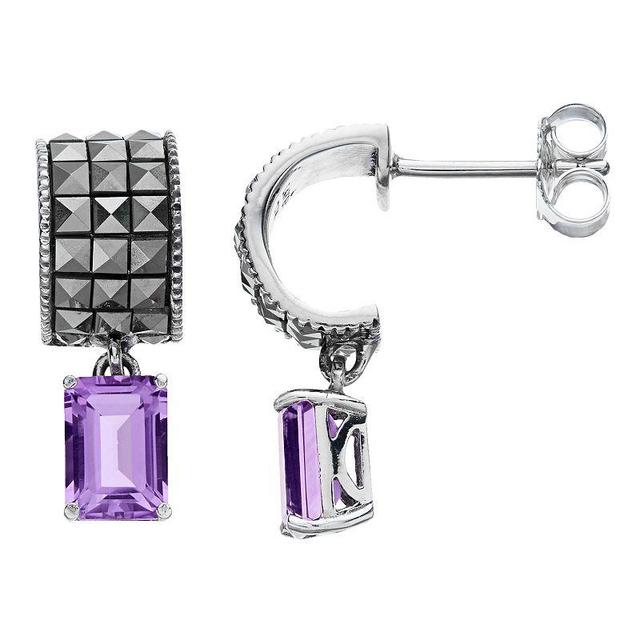 Lavish by TJM Sterling Silver Amethyst & Marcasite Drop Earrings, Womens Product Image