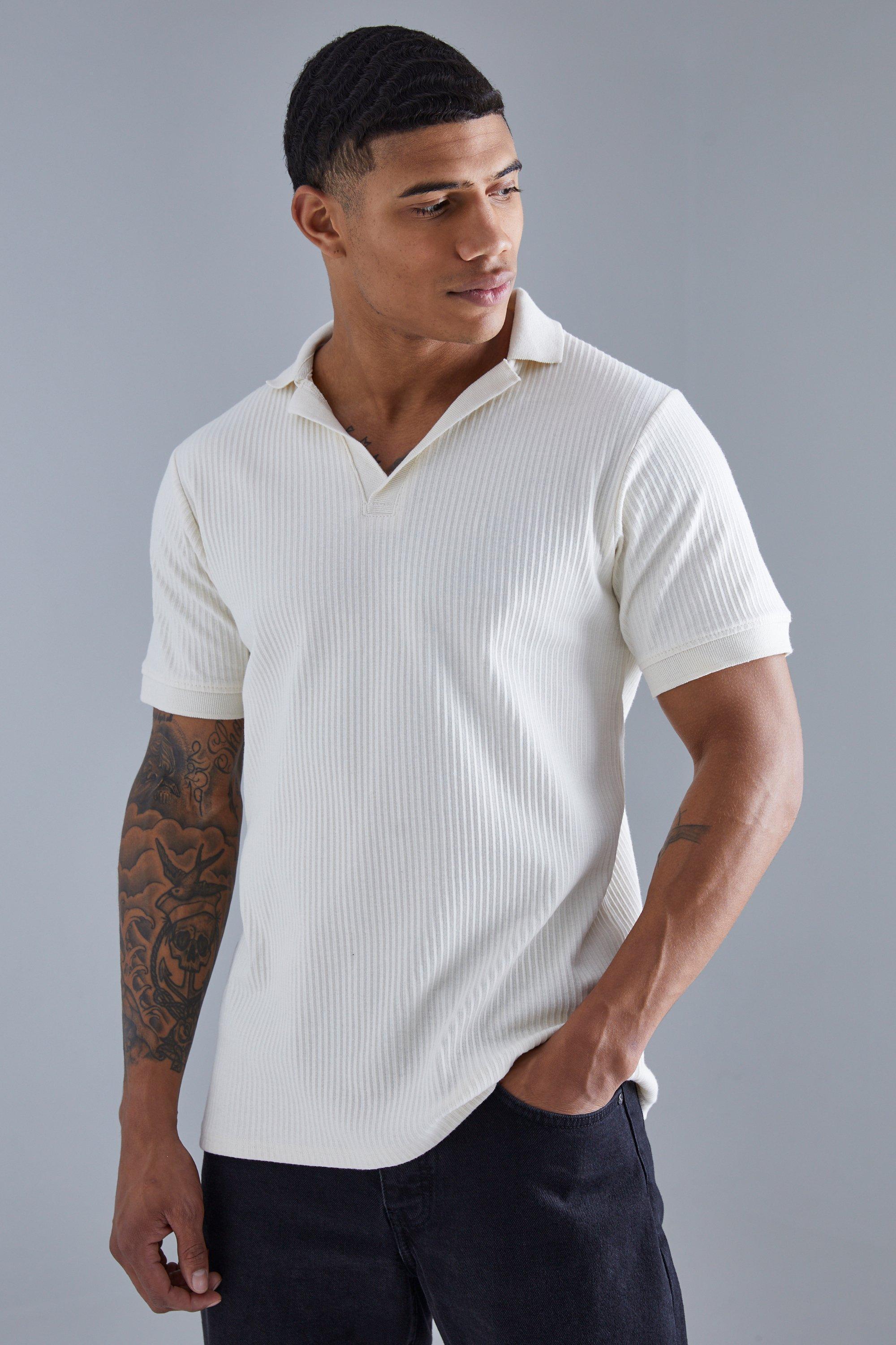 Slim Rib Revere Polo | boohooMAN USA Product Image