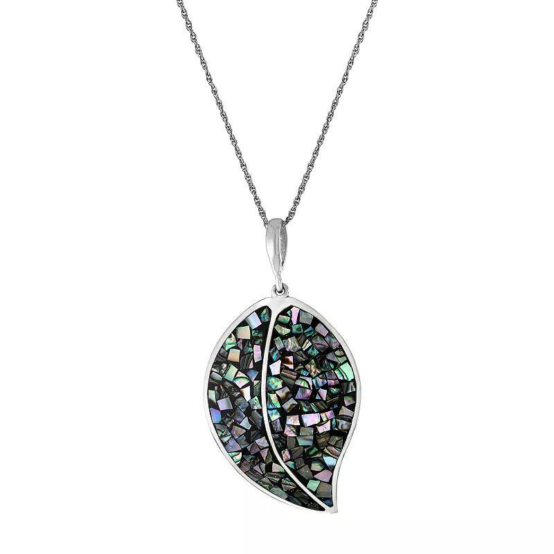 Athra NJ Inc Sterling Silver Abalone Mosaic Leaf Pendant Necklace, Womens Silver Tone Product Image