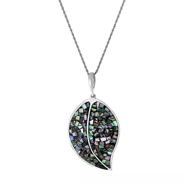 Athra NJ Inc Sterling Silver Abalone Mosaic Leaf Pendant Necklace, Womens Product Image