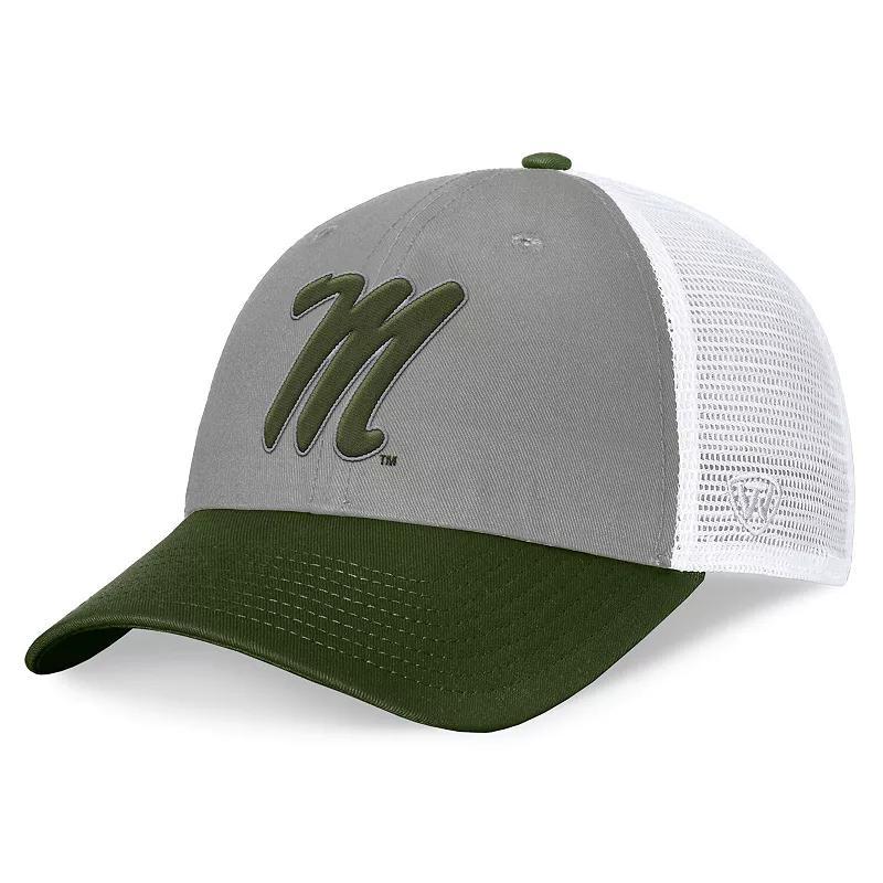 Mens Top of the World Gray/Green Ole Miss Rebels OHT Military Appreciation Badge Trucker Adjustable Hat Product Image